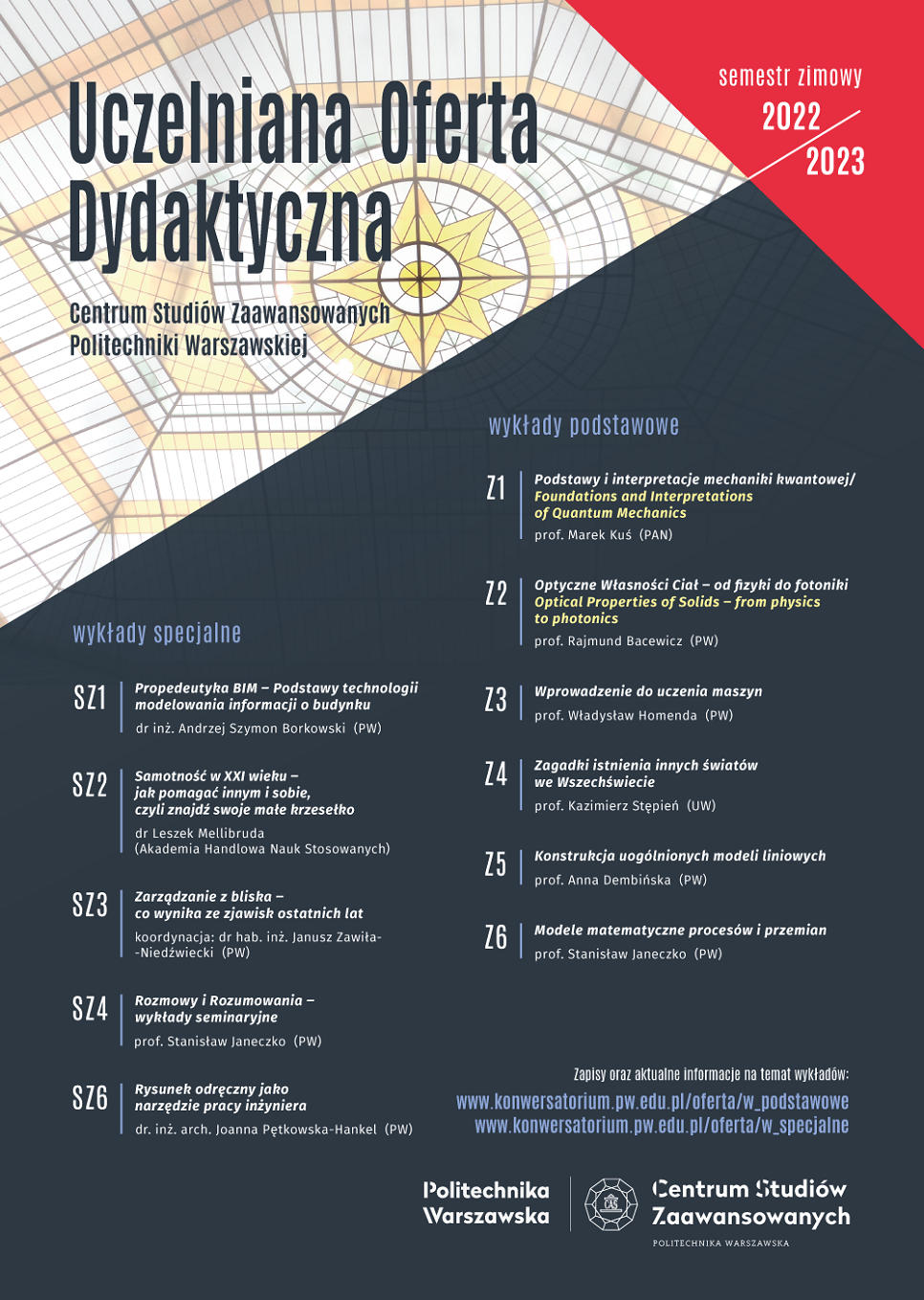 Plakat informacyjny dotyczący wykładów CSZ PW