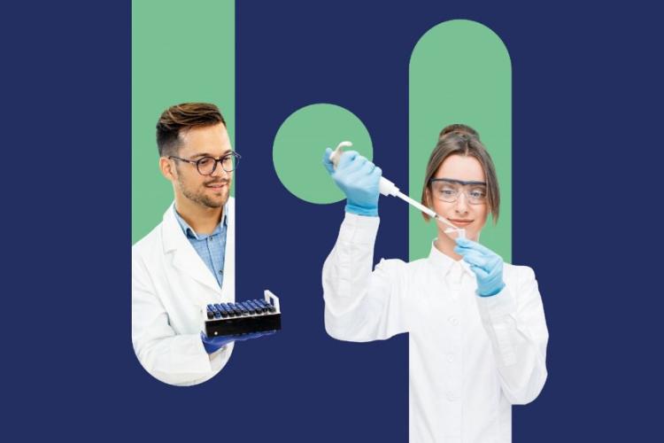 Grafika przedstawiająca dwoje laborantów