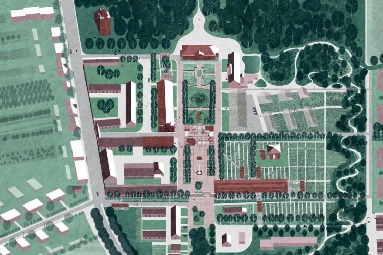 Grafika przedstawiająca układ przestrzenny rewitalizowanej wsi