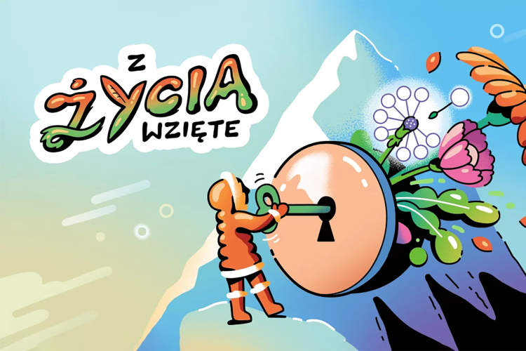 Grafika 29. Pikniku Naukowego z rysunkiem i napisem "Z życia wzięte"