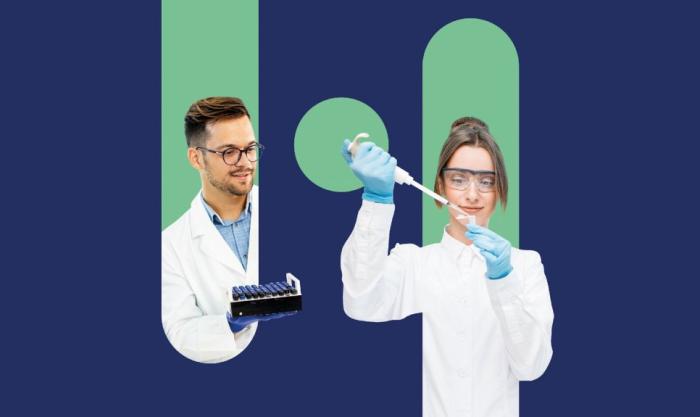 Grafika przedstawiająca dwoje laborantów
