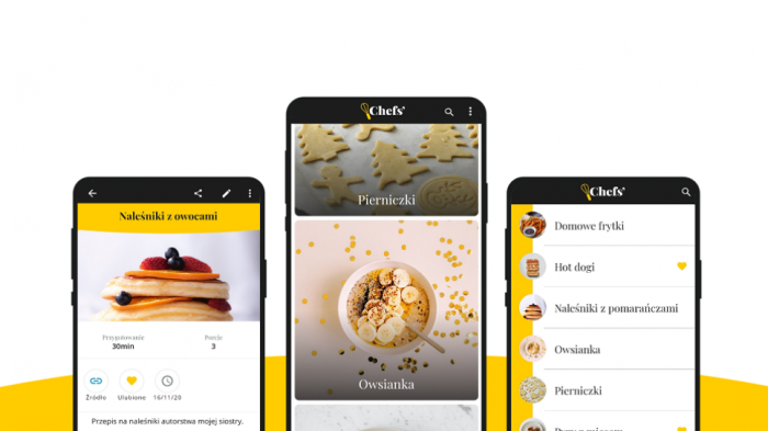Zdjęcie telefonów z włączoną aplikacją Chefs'