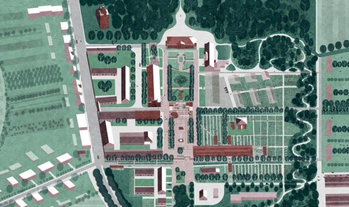 Grafika przedstawiająca układ przestrzenny rewitalizowanej wsi