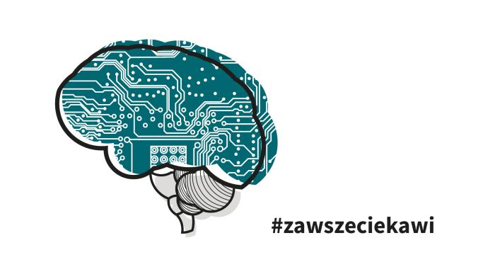 Grafika z mózgiem i napisem #zawszeciekawi