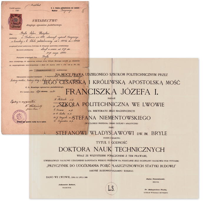 Na zdjęciu świadectwa Stefana Bryły