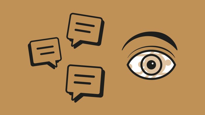 Grafika projektu #zawszeciekawi z okiem i dymkami komiksowymi 