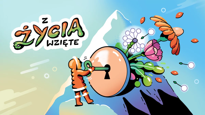 Grafika 29. Pikniku Naukowego z rysunkiem i napisem "Z życia wzięte"