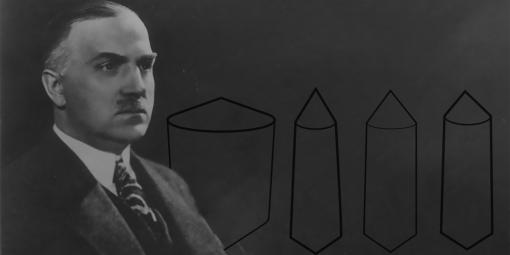 Na zdjęciu Jan Czochralski, w tle narysowane monokryształy