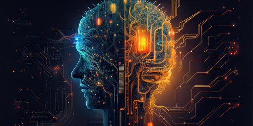 Na grafice głowa człowieka z zaznaczonymi połączeniami elektronicznymi