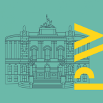 Grafika z Gmachem Głównym Politecniki Warszawskiej i logo uczelni
