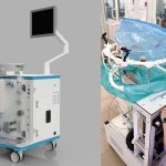 Kolaż zdjęć NanOX Recovery Box: z lewej strony render, z prawej urządzenie podczas pracy